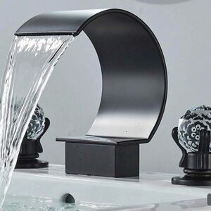 8” Widespread Waterfall Bathroom Faucet Matte Black High Arc Sink Faucet